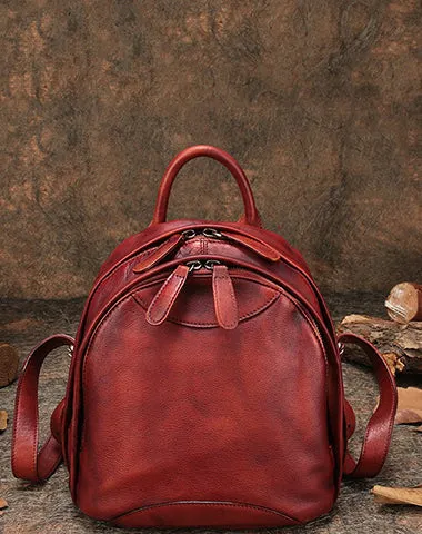 Classic Brown Leather Small Rucksack Bag Womens Compact Leather Backpack Ladies Backpack Purse