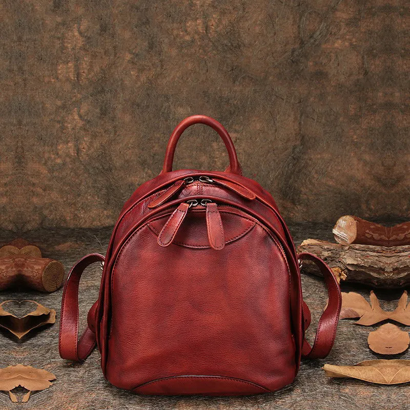 Classic Brown Leather Small Rucksack Bag Womens Compact Leather Backpack Ladies Backpack Purse