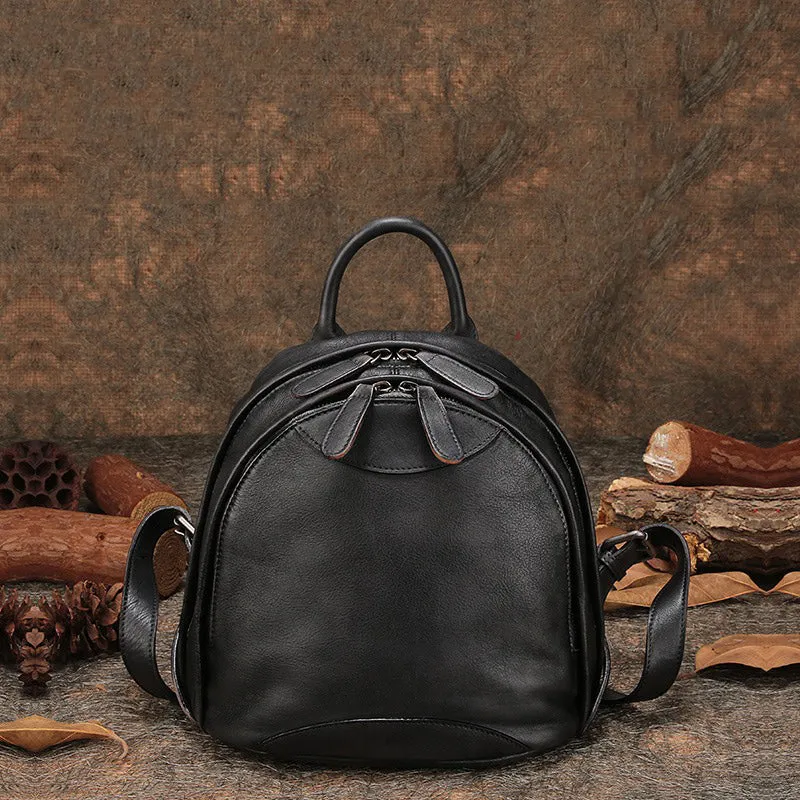 Classic Brown Leather Small Rucksack Bag Womens Compact Leather Backpack Ladies Backpack Purse