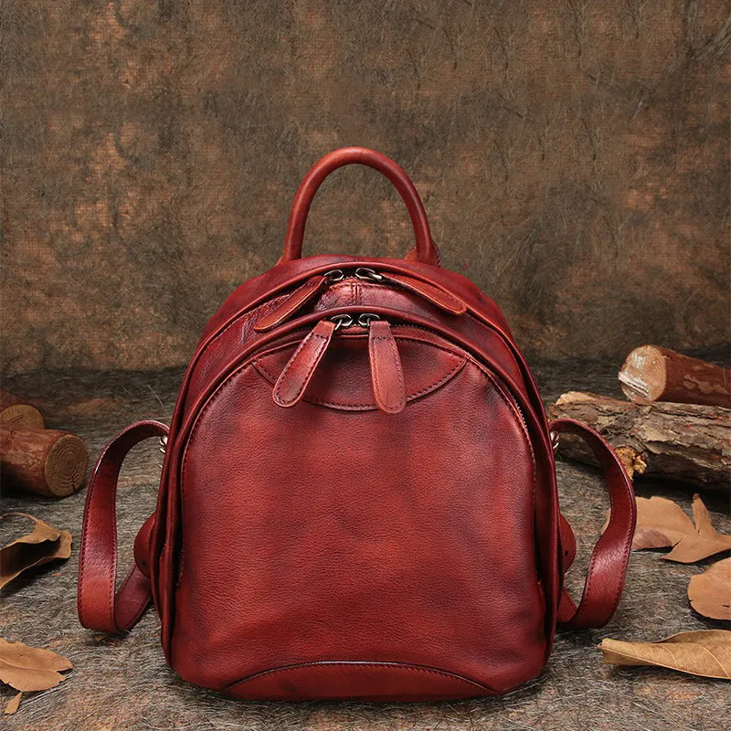 Classic Brown Leather Small Rucksack Bag Womens Compact Leather Backpack Ladies Backpack Purse