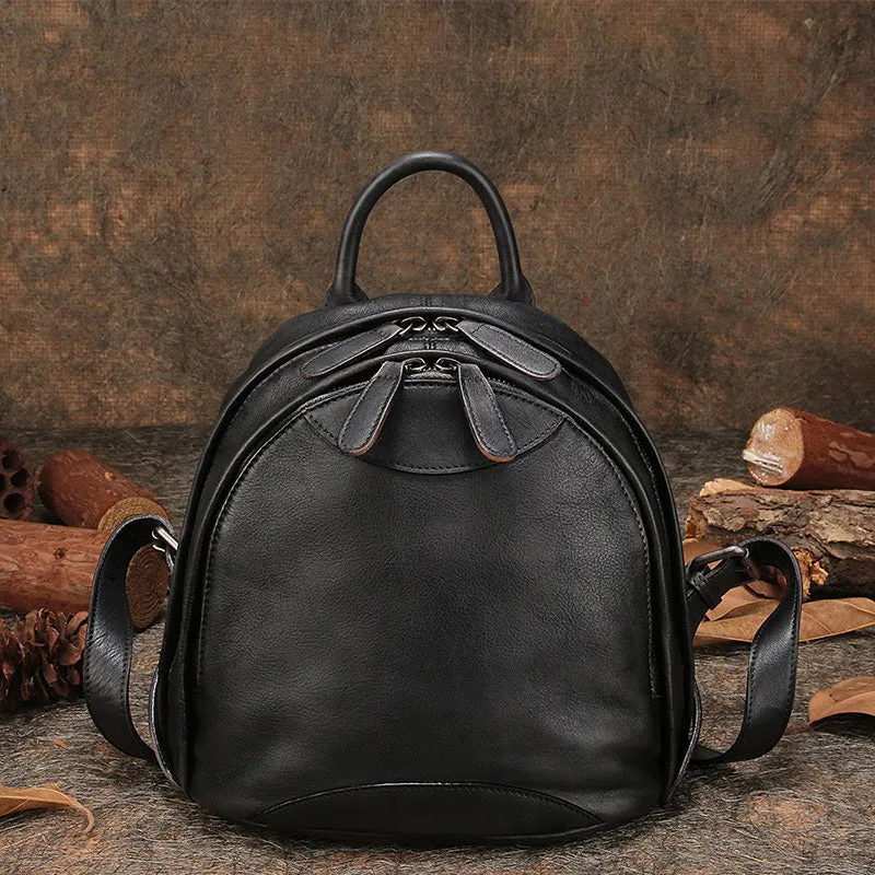 Classic Brown Leather Small Rucksack Bag Womens Compact Leather Backpack Ladies Backpack Purse