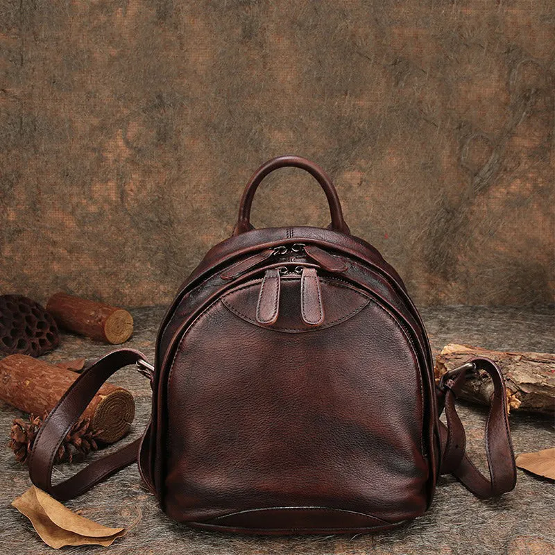 Classic Brown Leather Small Rucksack Bag Womens Compact Leather Backpack Ladies Backpack Purse