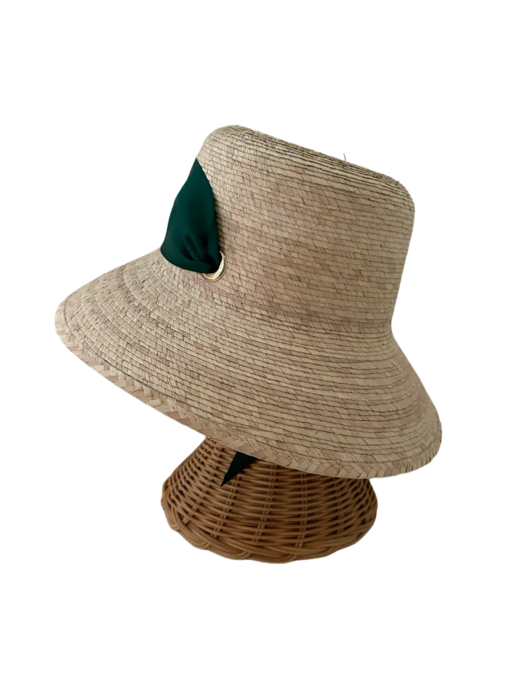 Clematis Bucket Hat - Wide & Short Dark Green Grosgrain Ribbon