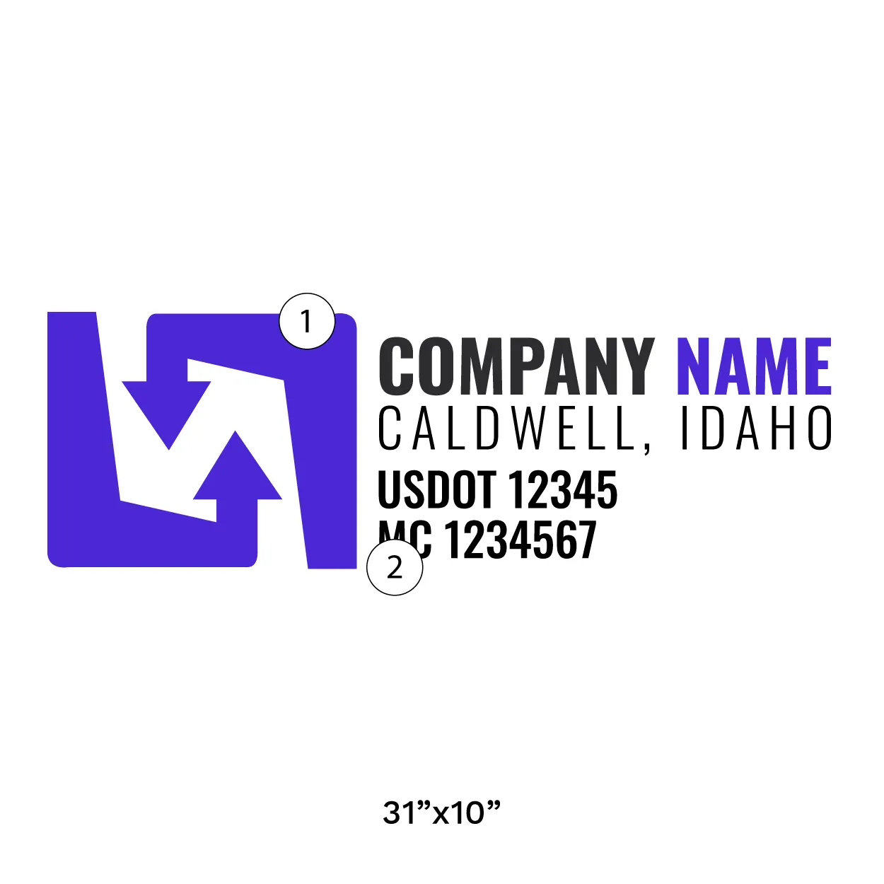 Company Name Truck Door Decal (USDOT), 2 Pack