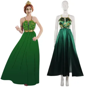 Cosplay Costume Outfits Halloween Carnival Party Suit Shrek-Fiona Waist Hollow A Line Spaghetti Strap Beach Dress Side Split Dress
