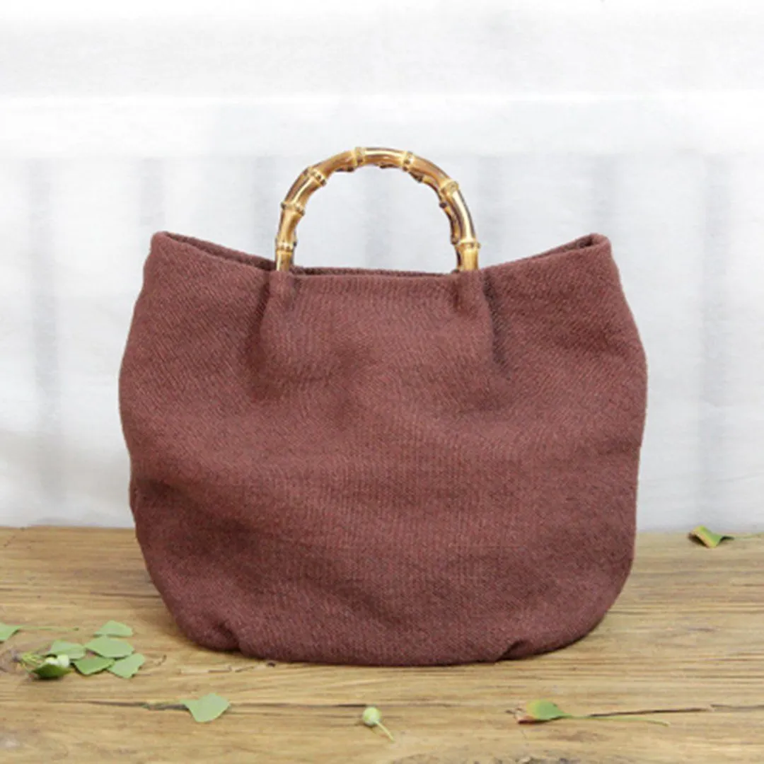 Cotton Linen Simple Bamboo Rattan Handle Casual Bag Crossbody Bag