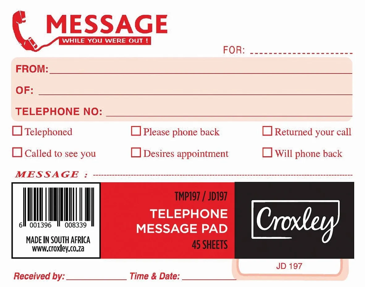 Croxley Telephone Message Pad JD197