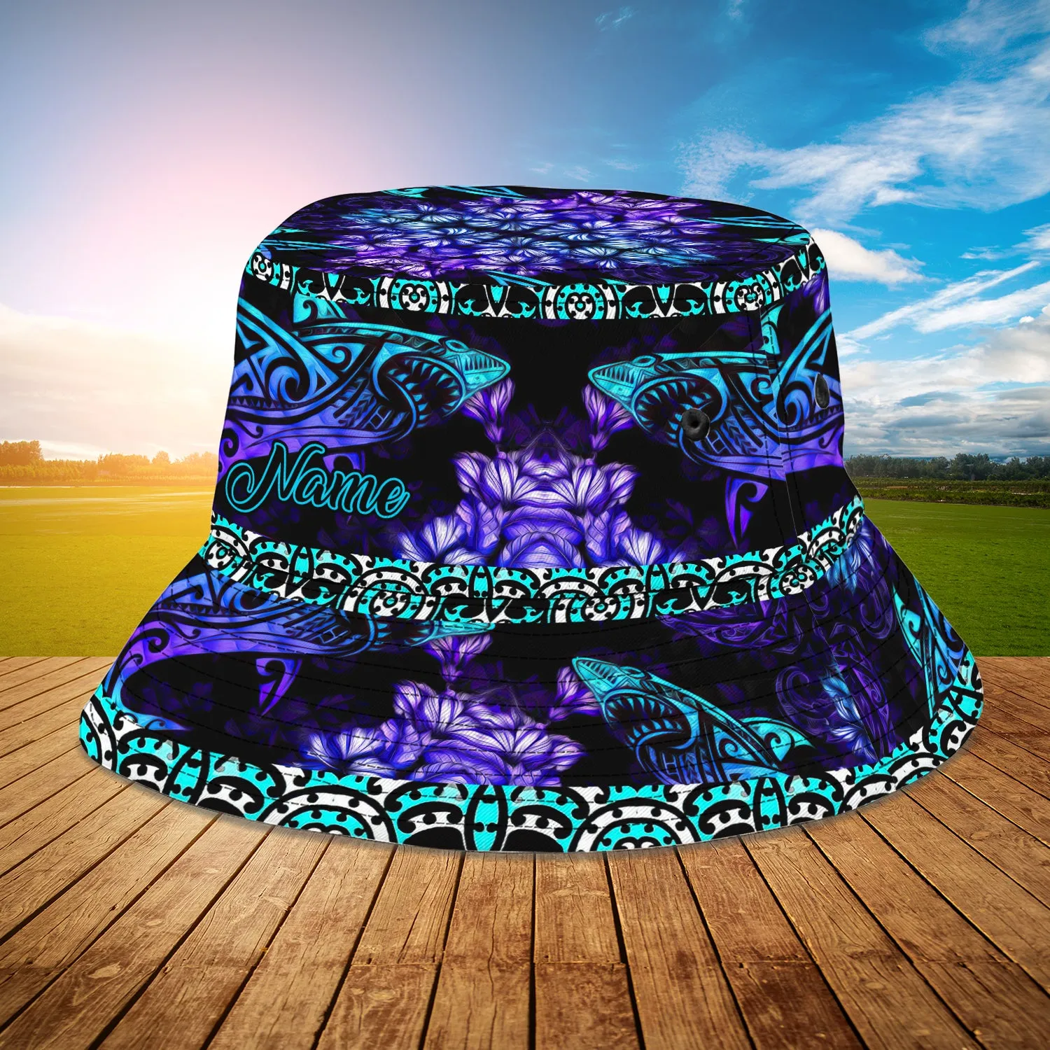 Custom Bucket Hat - Beautiful Shark Hibiscus Hawaii - Loop - Nt168 - Ct093