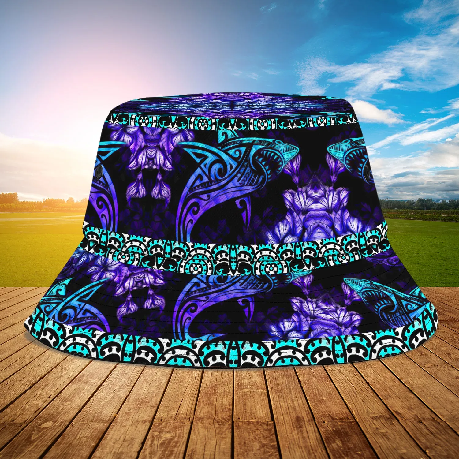 Custom Bucket Hat - Beautiful Shark Hibiscus Hawaii - Loop - Nt168 - Ct093