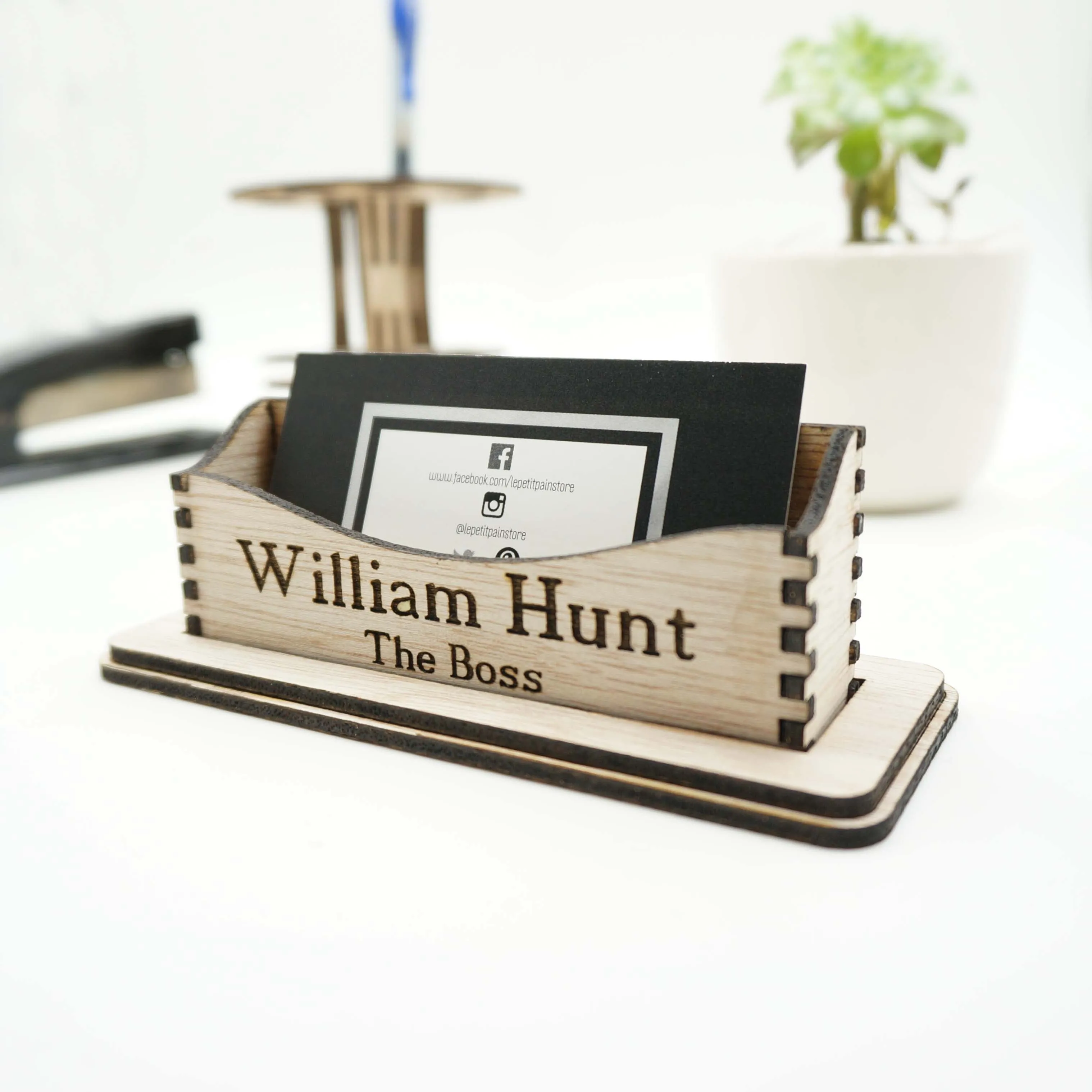 Custom Personalized Business Cards Holder Office Desk Organization Storage Supplies