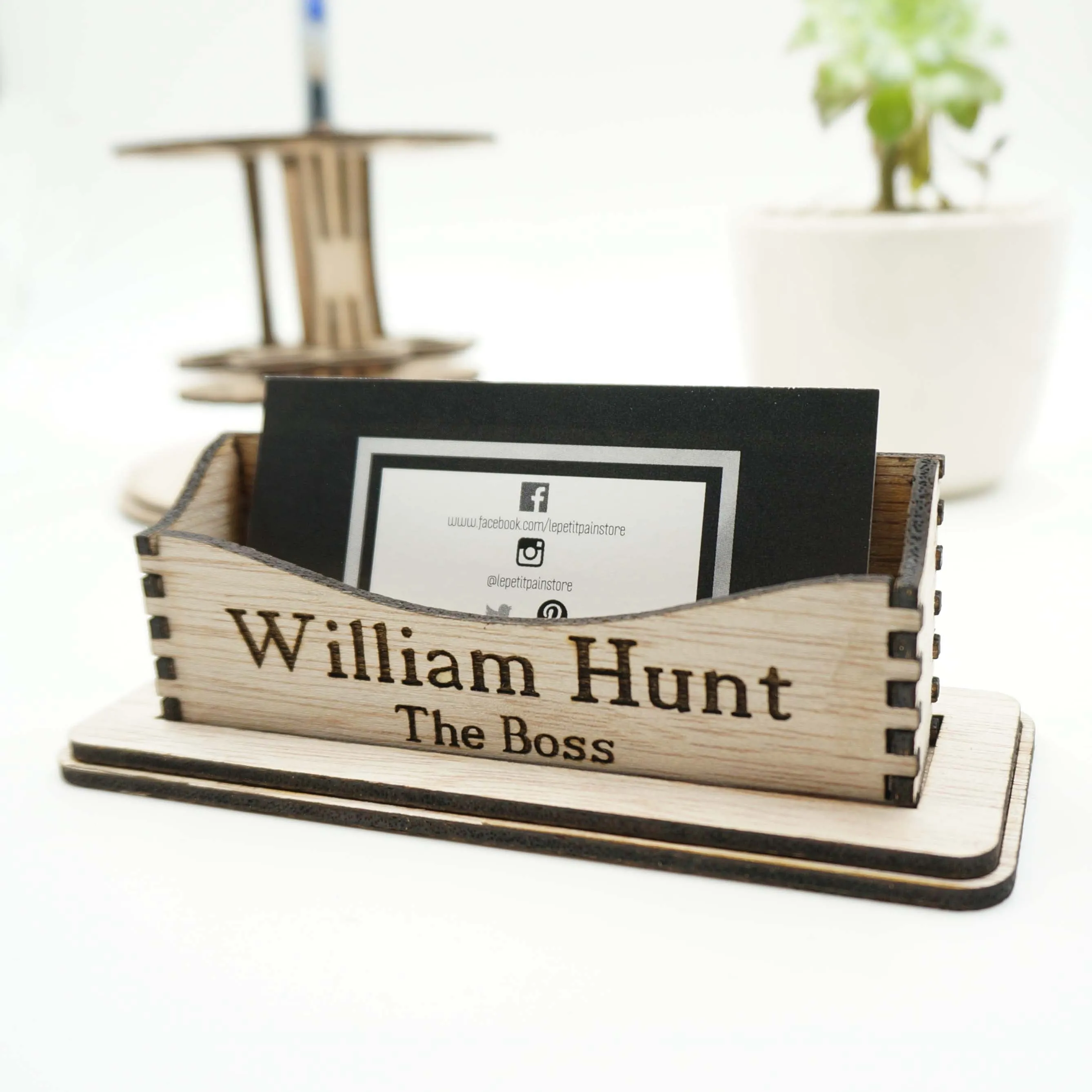 Custom Personalized Business Cards Holder Office Desk Organization Storage Supplies