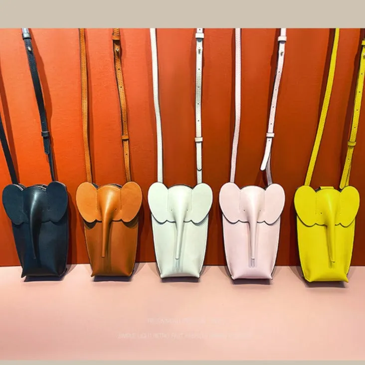Cute Yellow Leather Elephant Shoulder Bag For Women Leather Mini Elephant Crossbody Bag