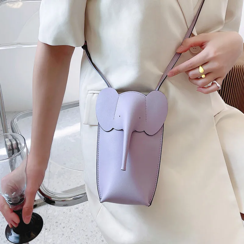 Cute Yellow Leather Elephant Shoulder Bag For Women Leather Mini Elephant Crossbody Bag