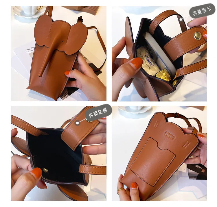 Cute Yellow Leather Elephant Shoulder Bag For Women Leather Mini Elephant Crossbody Bag