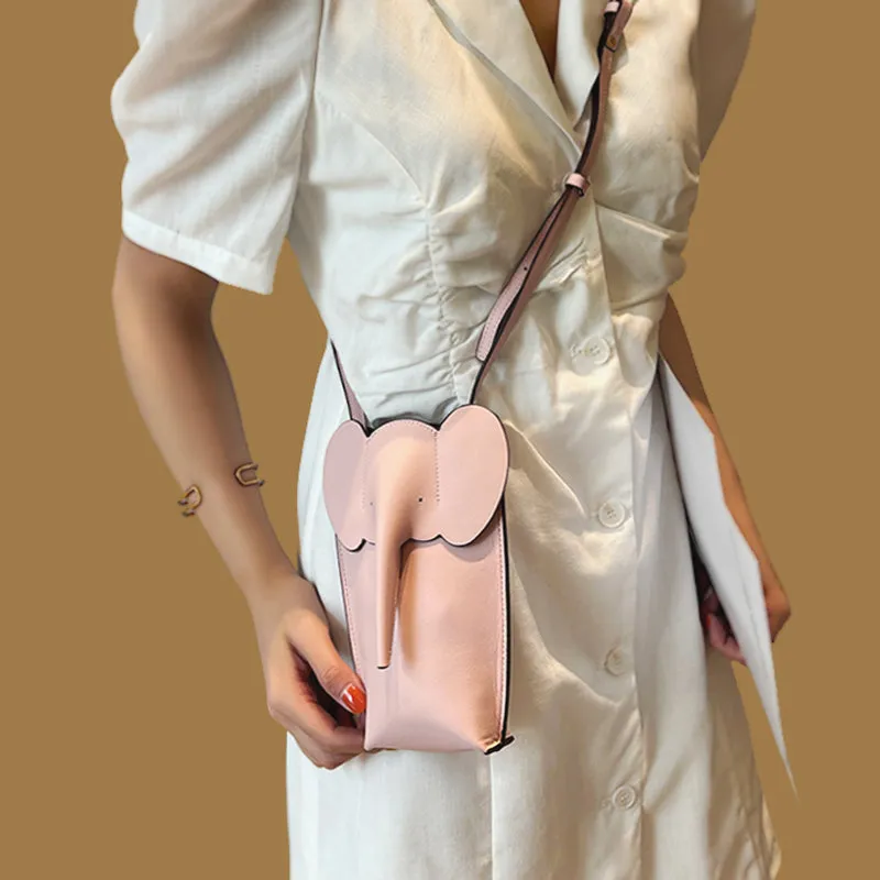 Cute Yellow Leather Elephant Shoulder Bag For Women Leather Mini Elephant Crossbody Bag