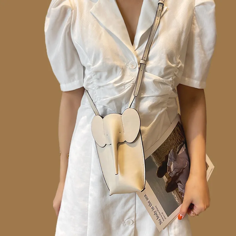 Cute Yellow Leather Elephant Shoulder Bag For Women Leather Mini Elephant Crossbody Bag