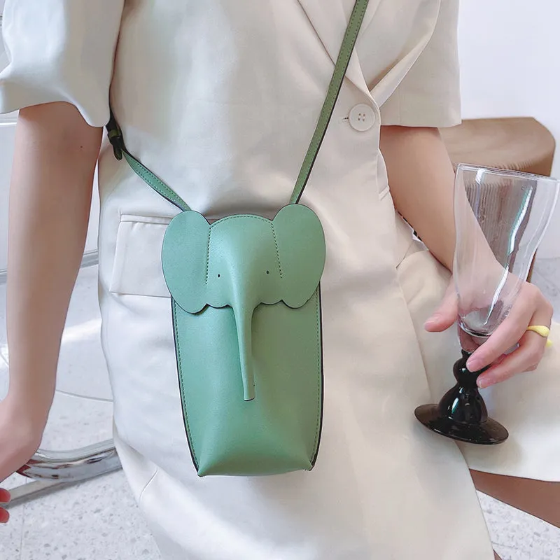 Cute Yellow Leather Elephant Shoulder Bag For Women Leather Mini Elephant Crossbody Bag