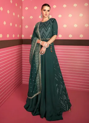 Dark Green Heavy Embroidered Designer Anarkali
