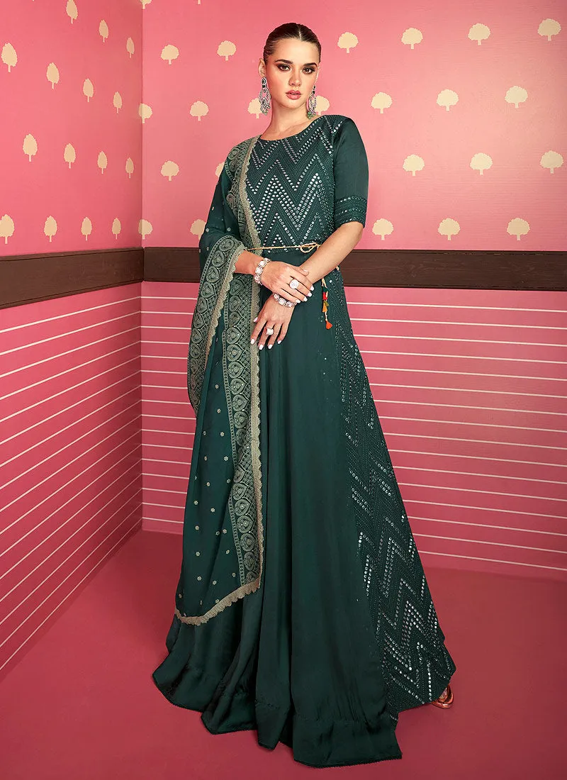 Dark Green Heavy Embroidered Designer Anarkali