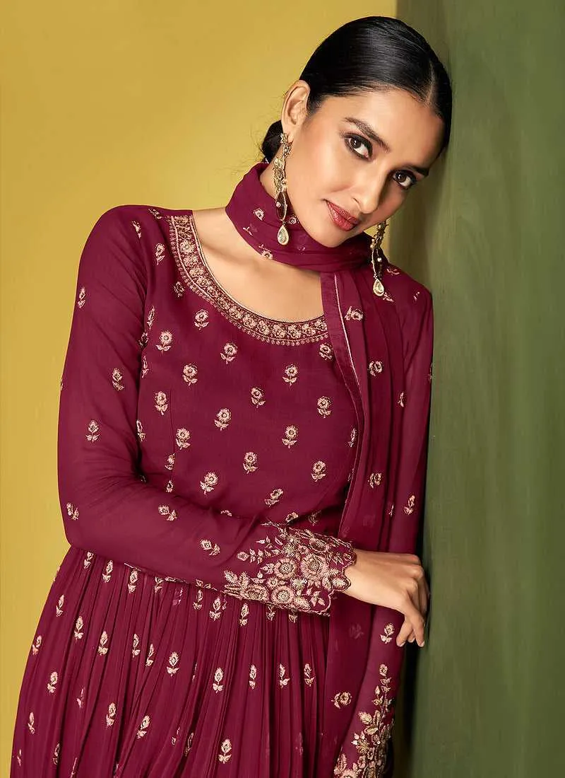 Dark Magenta Heavy Embroidered Designer Sharara Suit
