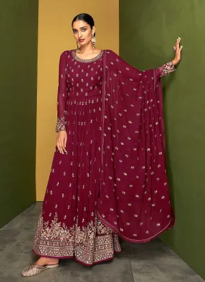 Dark Magenta Heavy Embroidered Designer Sharara Suit