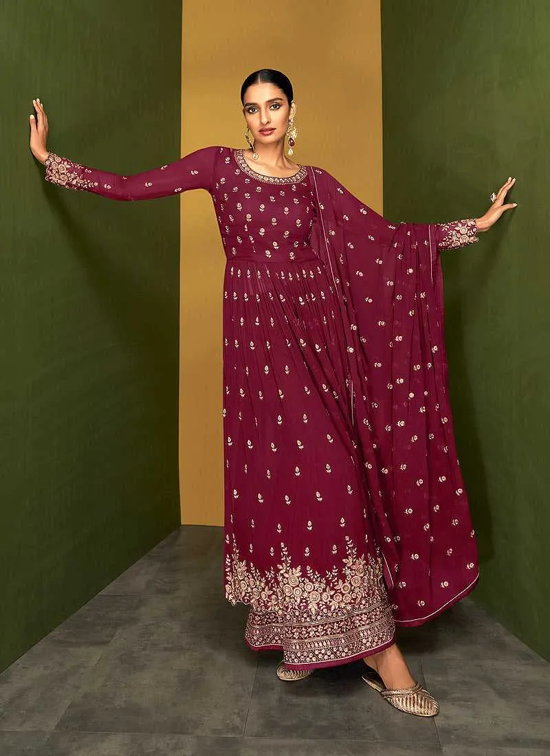 Dark Magenta Heavy Embroidered Designer Sharara Suit