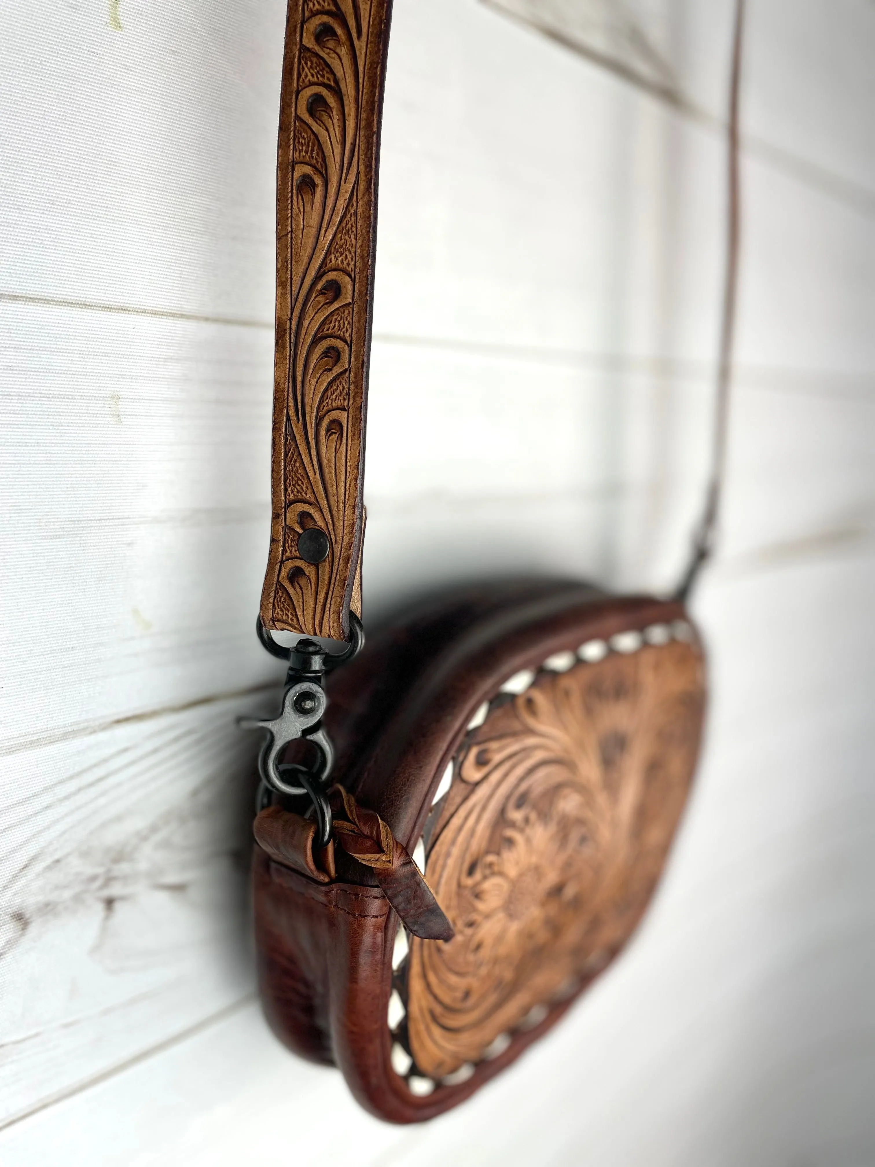 Darling Tooled Buckstitch Leather Crossbody Bag