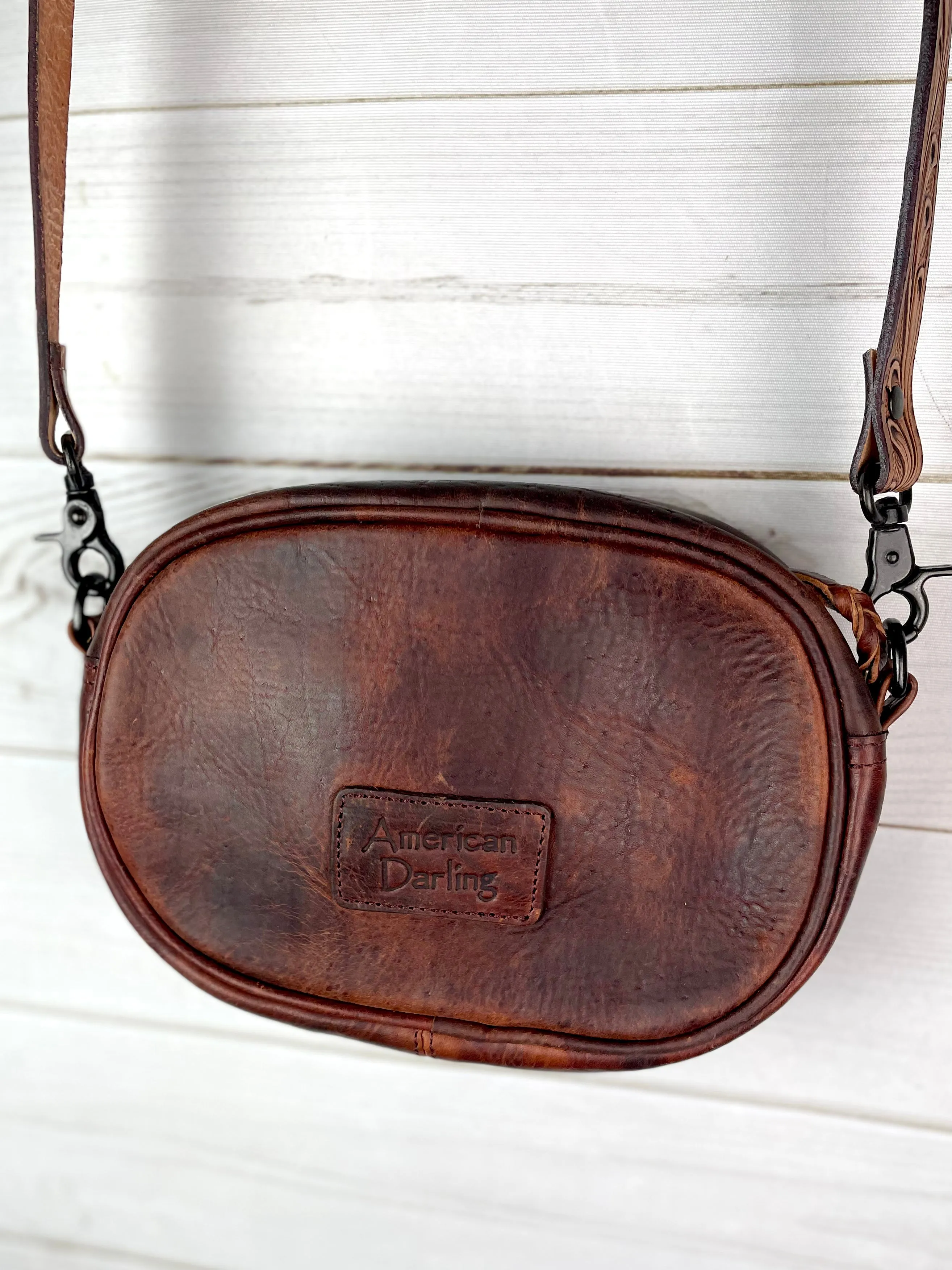 Darling Tooled Buckstitch Leather Crossbody Bag