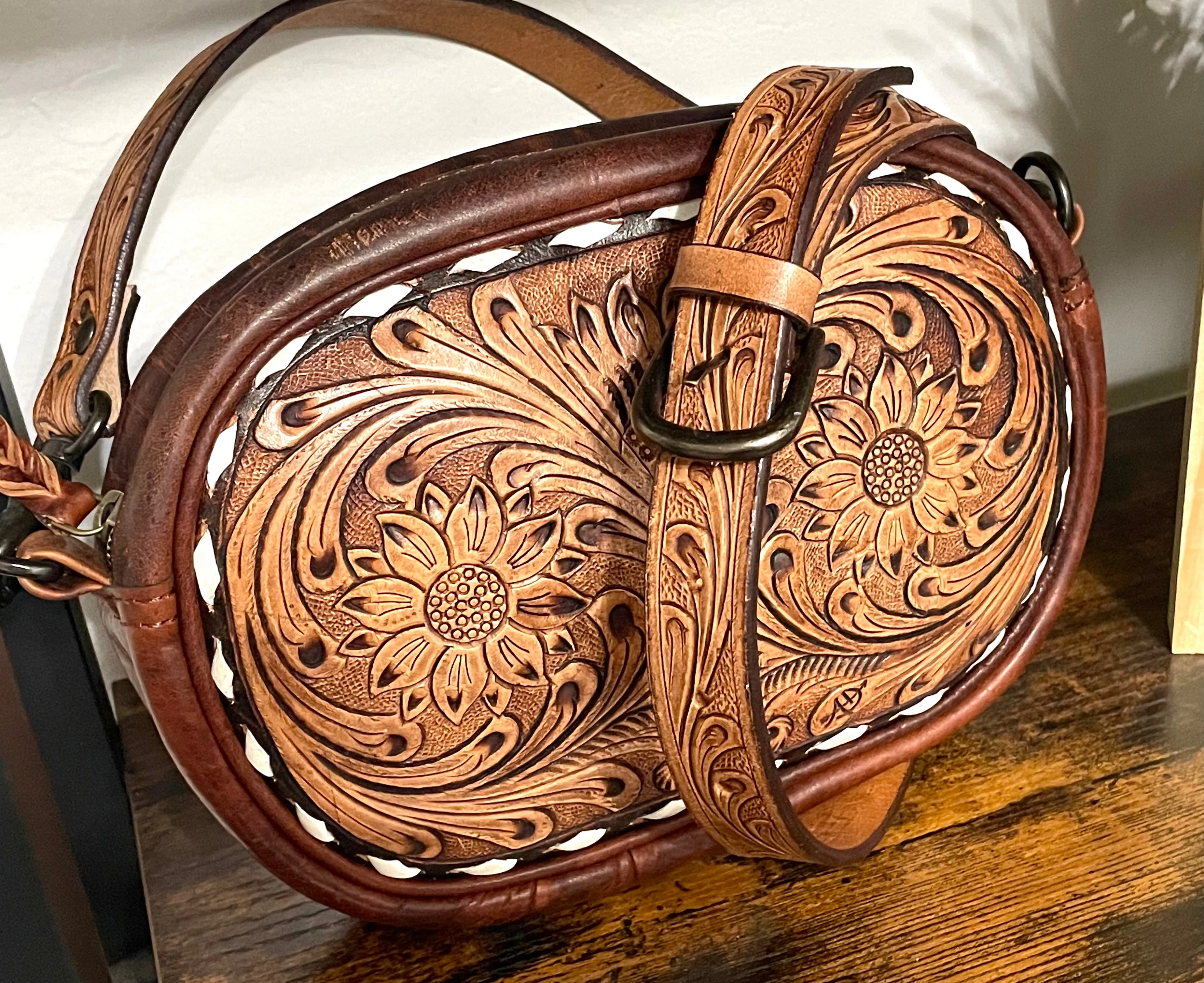 Darling Tooled Buckstitch Leather Crossbody Bag