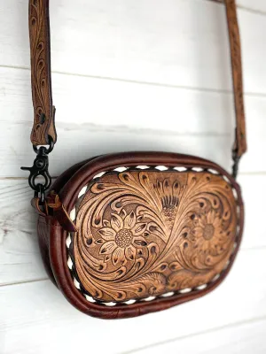 Darling Tooled Buckstitch Leather Crossbody Bag