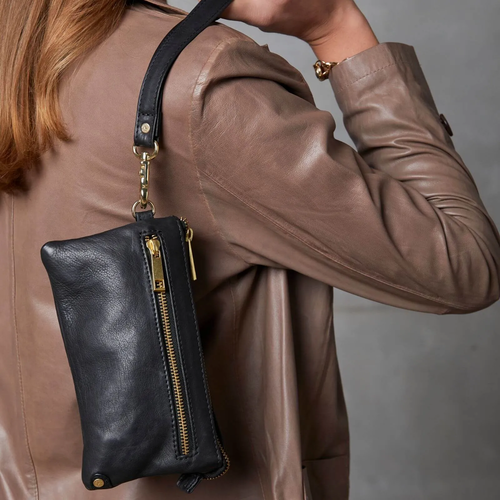 Depeche Black Leather Small Crossbody Bag /Clutch