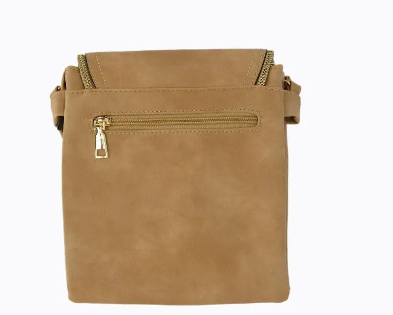 Desi Vegan Suede Taupe Crossbody Handbag