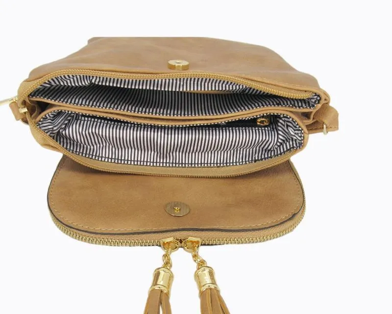 Desi Vegan Suede Taupe Crossbody Handbag