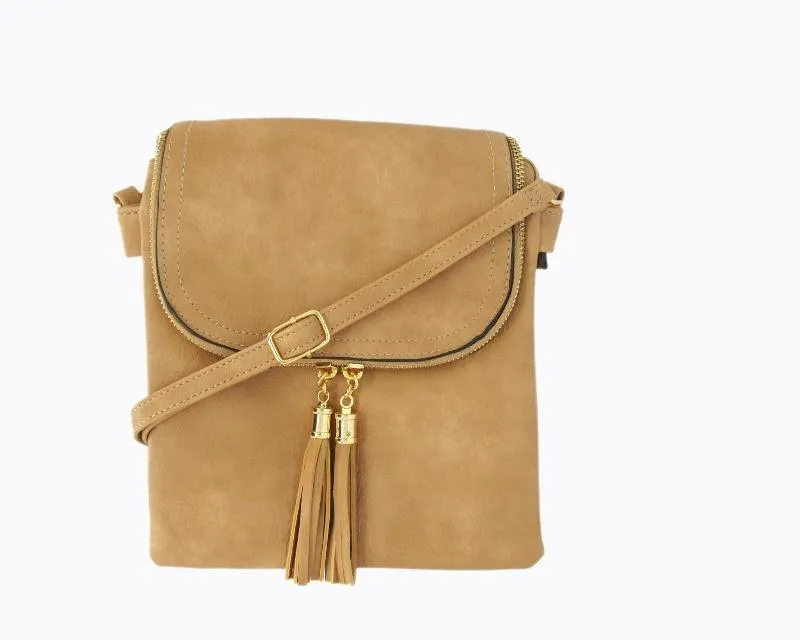 Desi Vegan Suede Taupe Crossbody Handbag