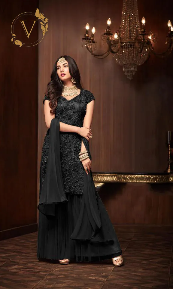 Designer Black Palazzo Embroidered Suit