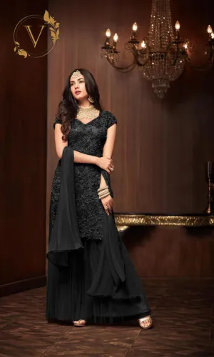 Designer Black Palazzo Embroidered Suit