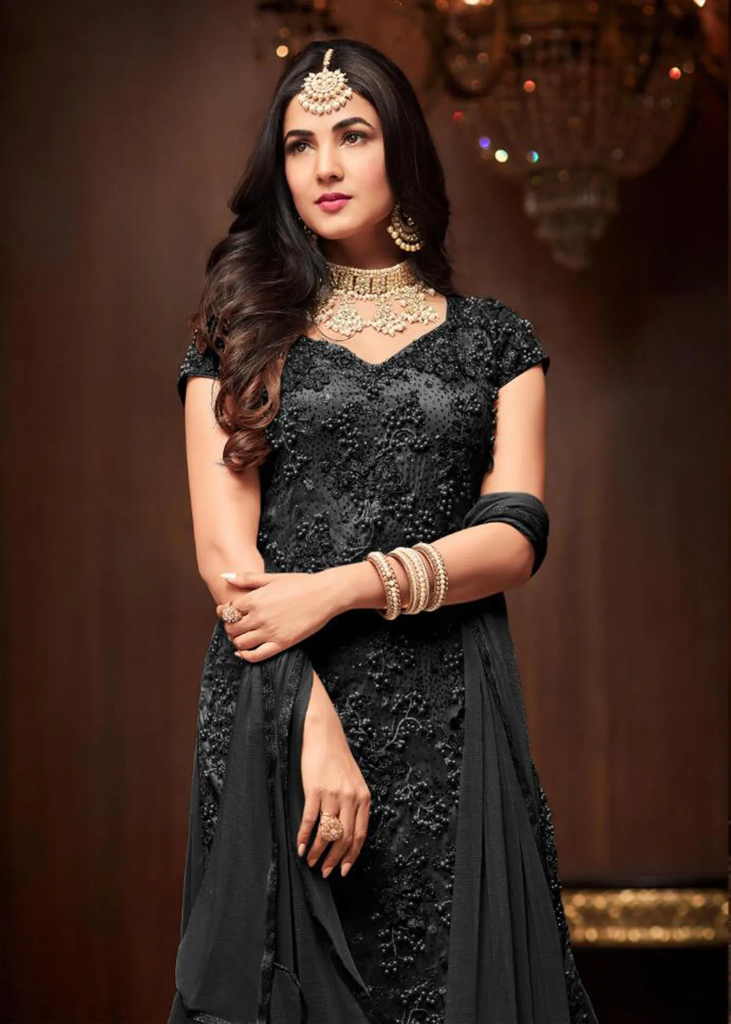 Designer Black Palazzo Embroidered Suit