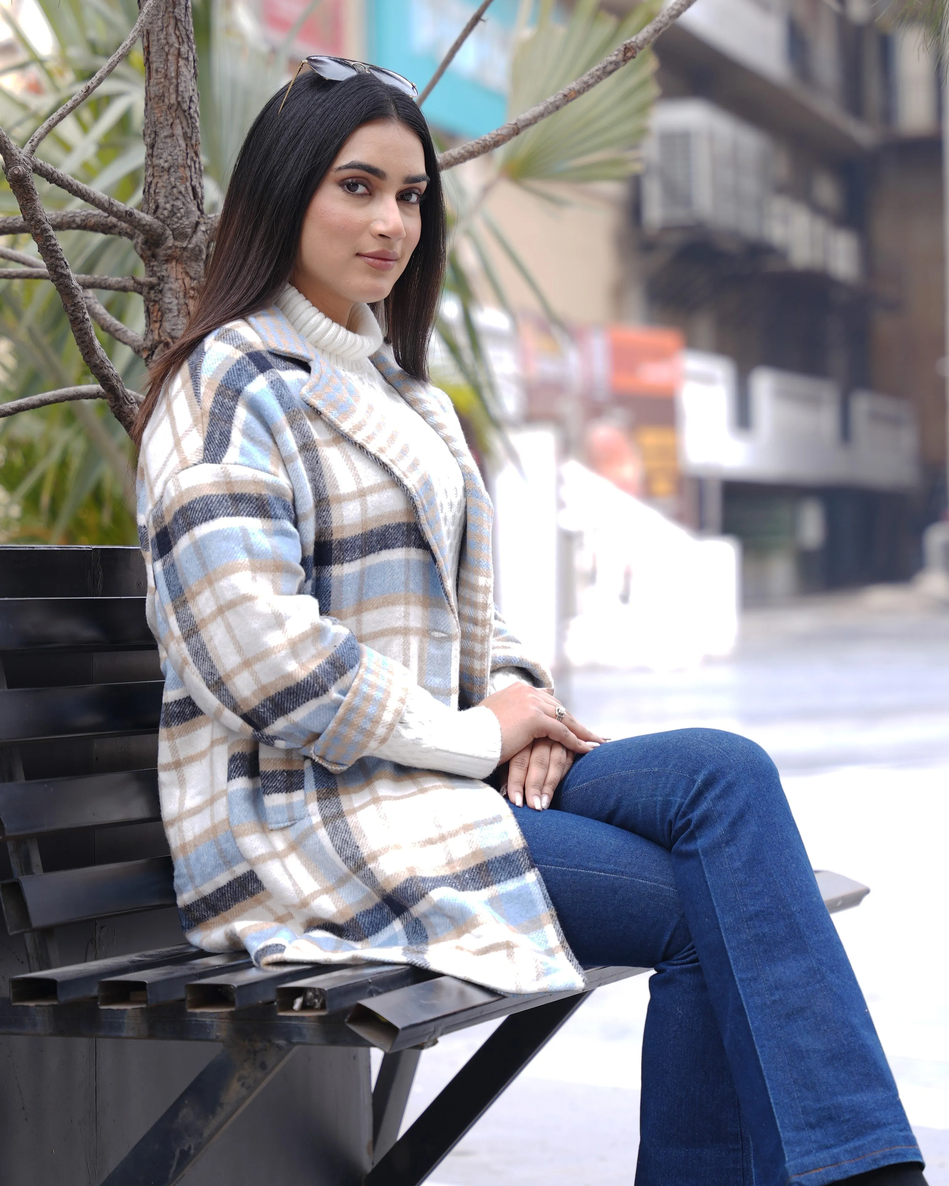 Designer Checked Print Coat