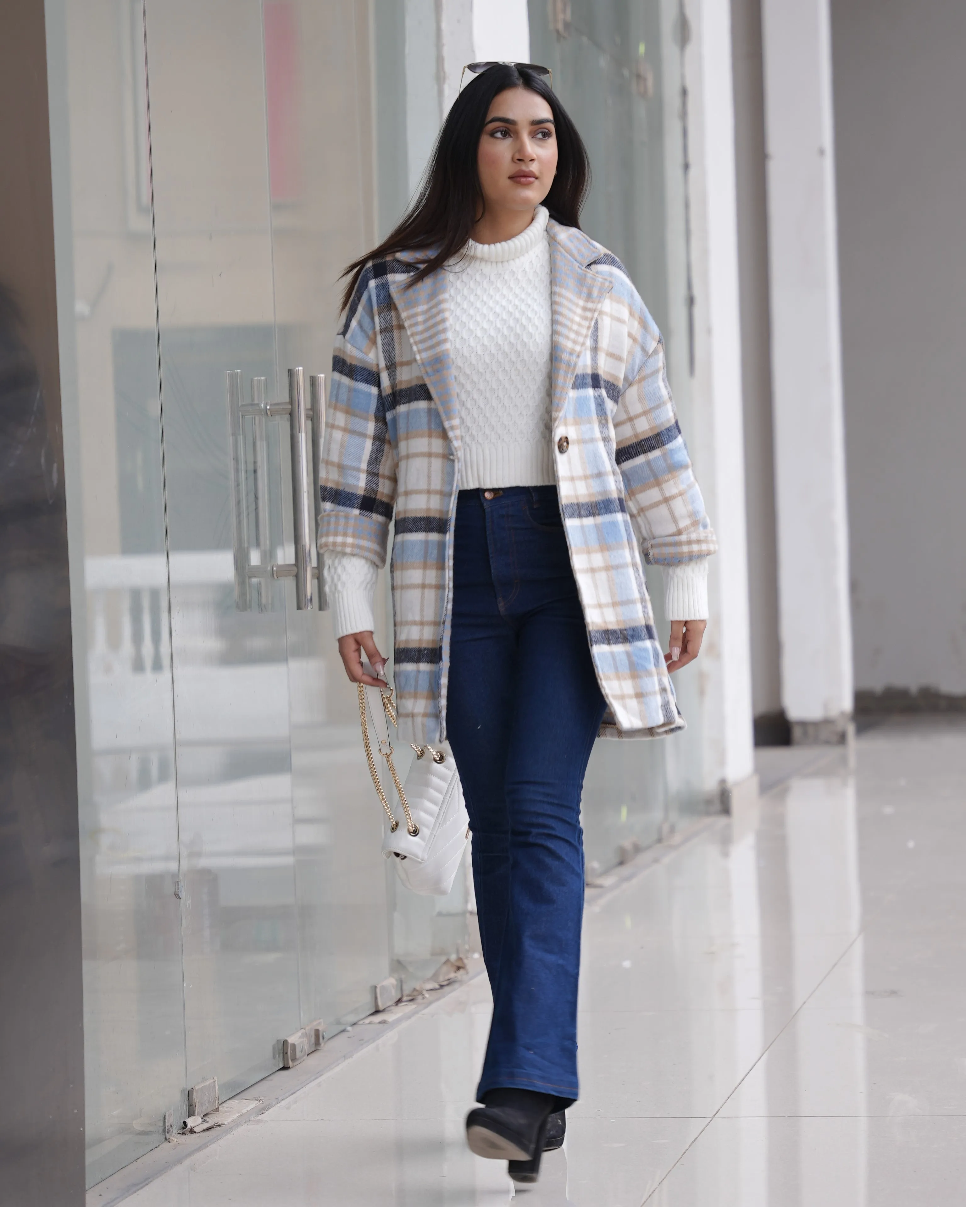 Designer Checked Print Coat