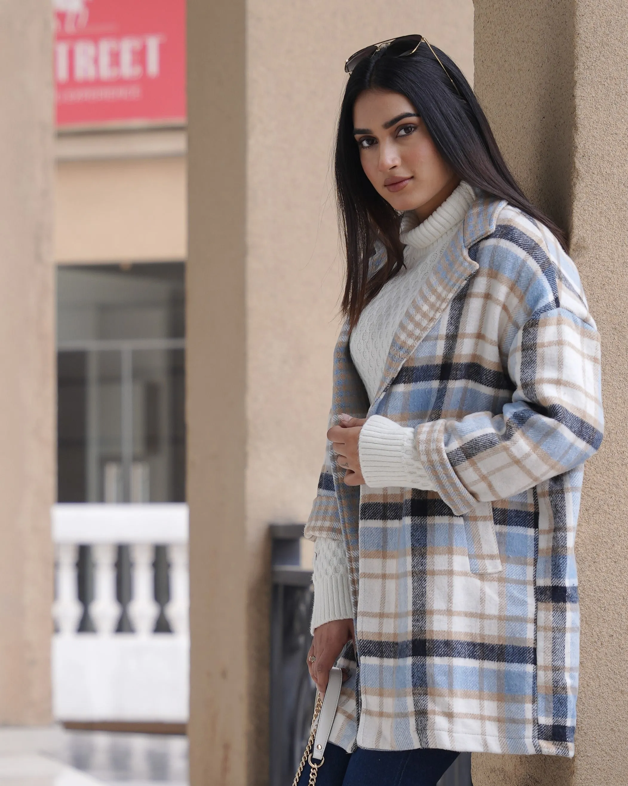 Designer Checked Print Coat