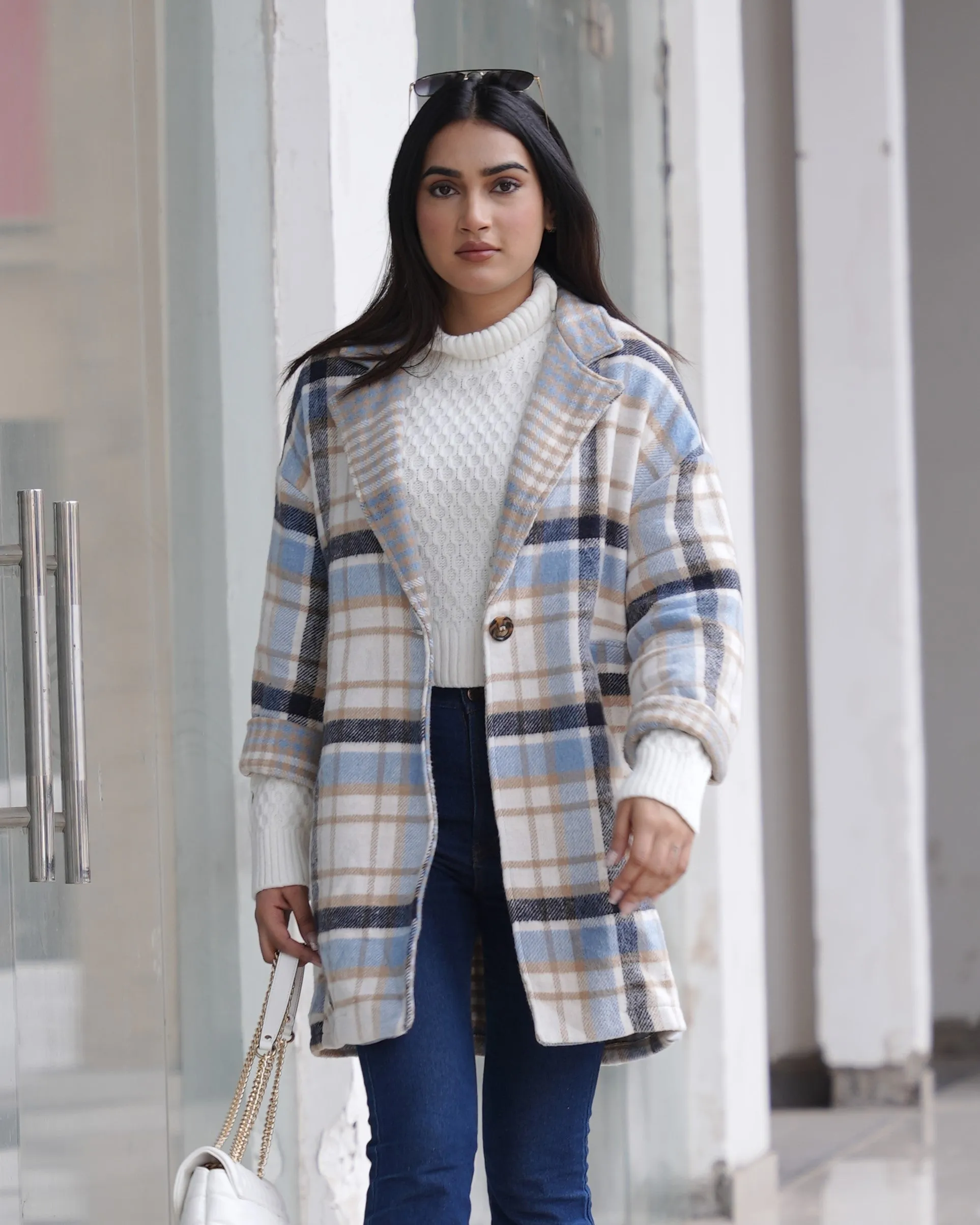 Designer Checked Print Coat