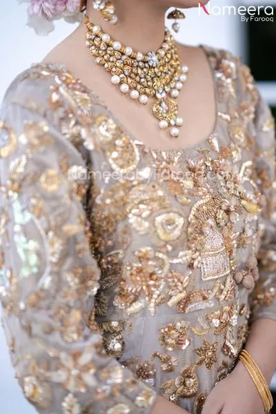 Designer Embroidered Silver Lehenga for Walima #BN856