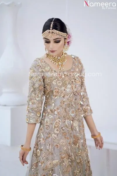 Designer Embroidered Silver Lehenga for Walima #BN856