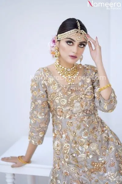 Designer Embroidered Silver Lehenga for Walima #BN856