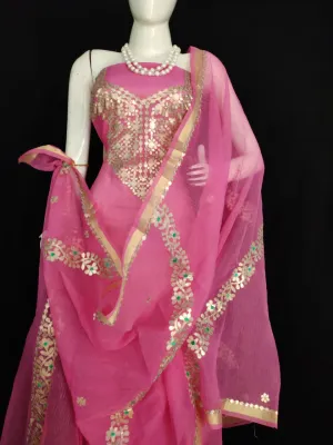 Designer Kota Doriya Embridery Work Suit In Pink