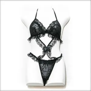 Designer Lace Lingerie Set - Black