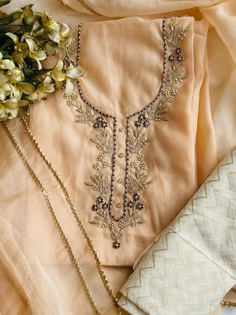 Designer Organza Salwar Suit In Cream