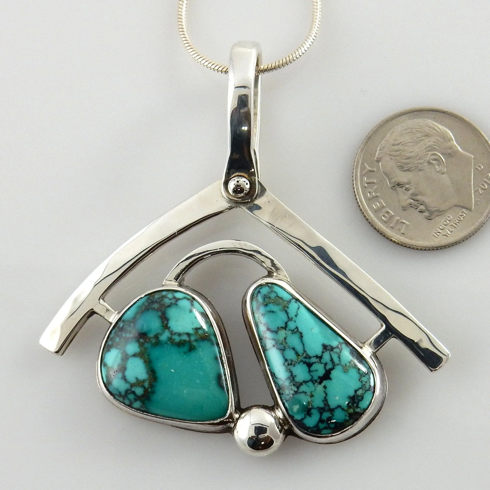 Designer Sterling Silver Spiderweb Turquoise Pendant