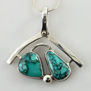 Designer Sterling Silver Spiderweb Turquoise Pendant