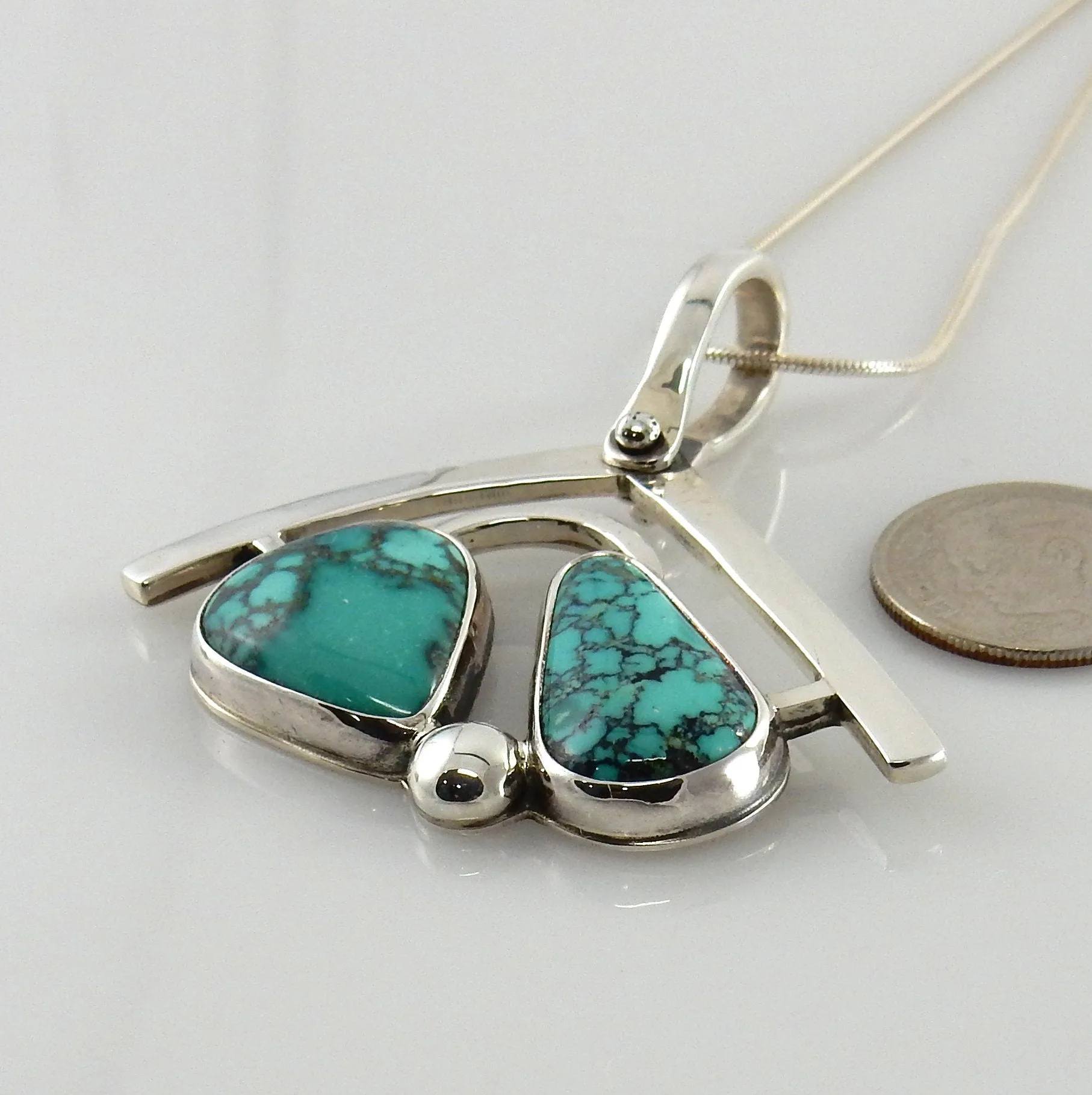 Designer Sterling Silver Spiderweb Turquoise Pendant
